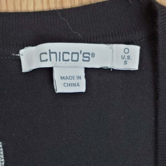 Chicos size S spun rayon big polka dot print open cardigan black knit grandma - Picture 10 of 12